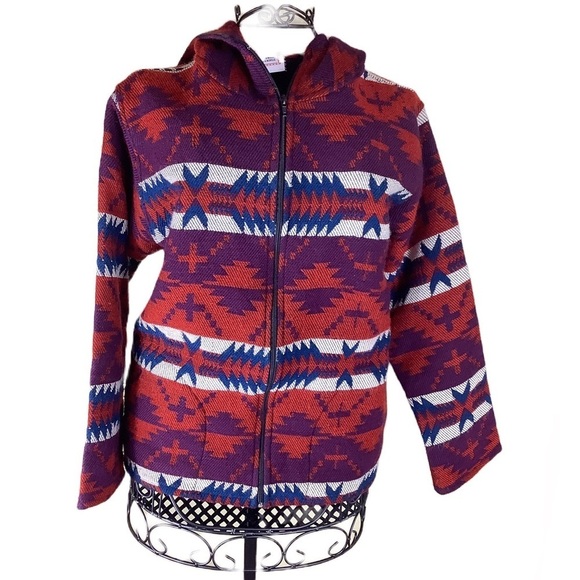 Vintage-Inspired Hooded Knit Jacket – Southwest Aztec Pattern (Medium) - Picture 2 of 10